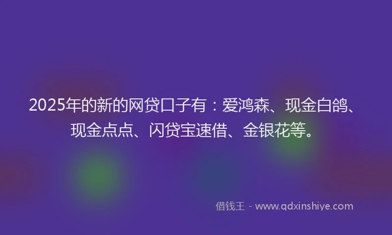 2025年的新的网贷口子有：爱鸿森、现金白鸽、现金点点、闪贷宝速借、金银花等。