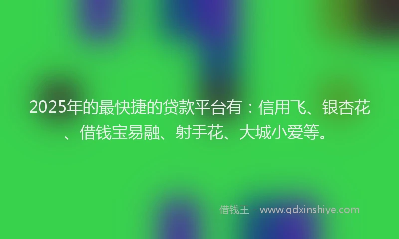 2025年的最快捷的贷款平台有：信用飞、银杏花、借钱宝易融、射手花、大城小爱等。