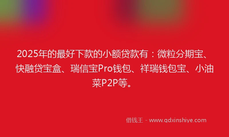 2025年的最好下款的小额贷款有：微粒分期宝、快融贷宝盒、瑞信宝Pro钱包、祥瑞钱包宝、小油菜P2P等。