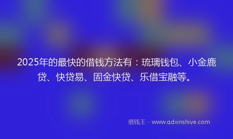 2025年的最快的借钱方法有：琉璃钱包、小金鹿贷、快贷易、固金快贷、乐借宝融等。