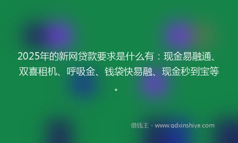 2025年的新网贷款要求是什么有：现金易融通、双喜租机、呼吸金、钱袋快易融、现金秒到宝等。