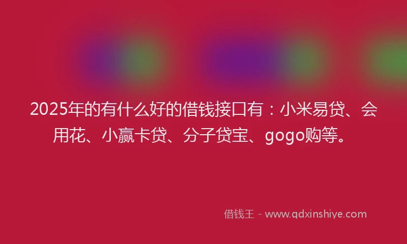 2025年的有什么好的借钱接口有：小米易贷、会用花、小赢卡贷、分子贷宝、gogo购等。