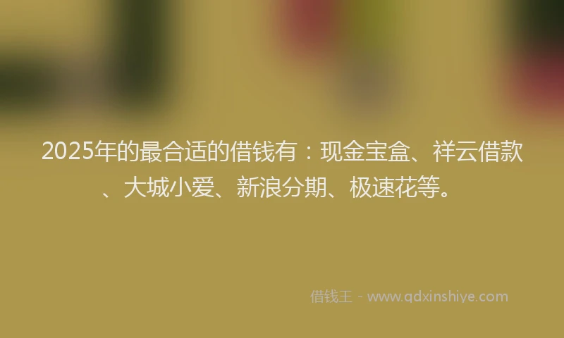 2025年的最合适的借钱有：现金宝盒、祥云借款、大城小爱、新浪分期、极速花等。