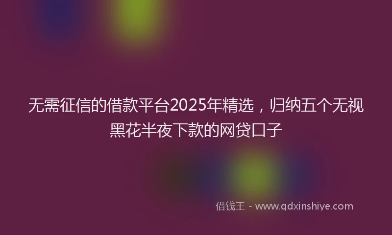 无需征信的借款平台2025年精选，归纳五个无视黑花半夜下款的网贷口子