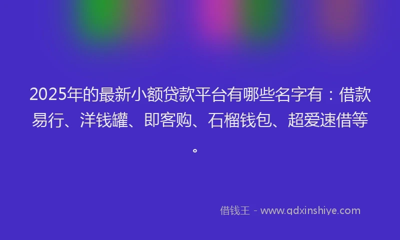 2025年的最新小额贷款平台有哪些名字有：借款易行、洋钱罐、即客购、石榴钱包、超爱速借等。