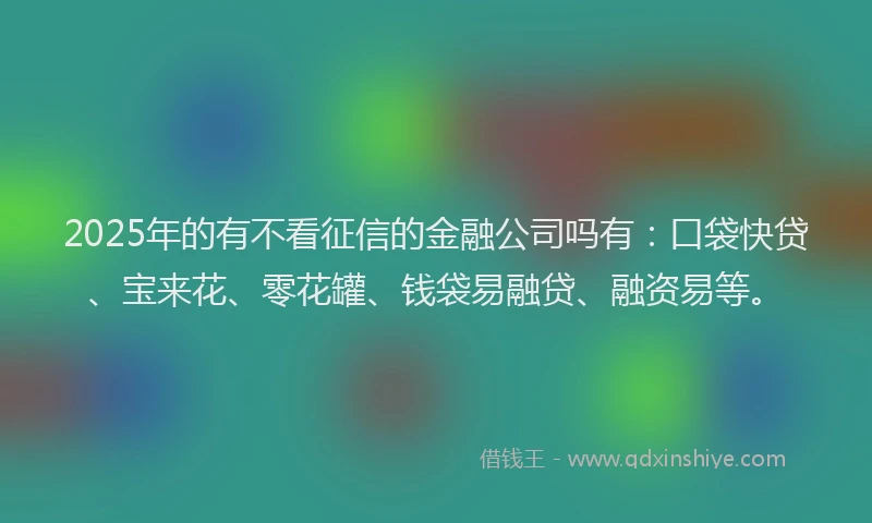 2025年的有不看征信的金融公司吗有：口袋快贷、宝来花、零花罐、钱袋易融贷、融资易等。