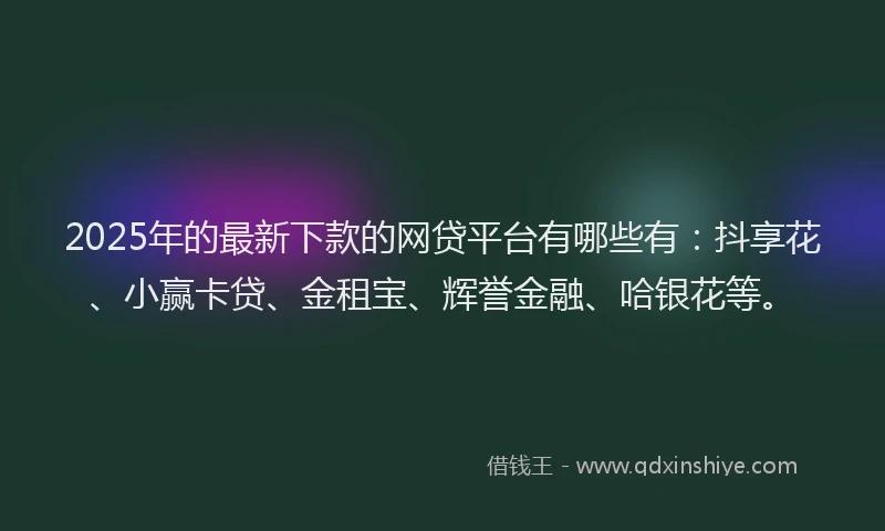 2025年的最新下款的网贷平台有哪些有：抖享花、小赢卡贷、金租宝、辉誉金融、哈银花等。