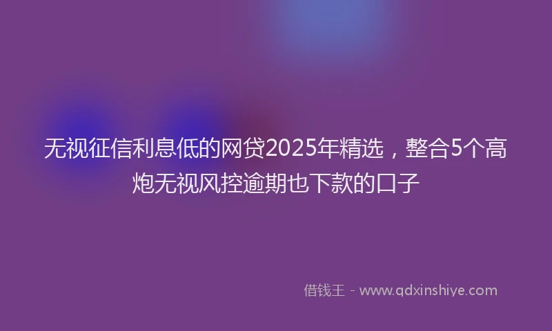 无视征信利息低的网贷2025年精选，整合5个高炮无视风控逾期也下款的口子