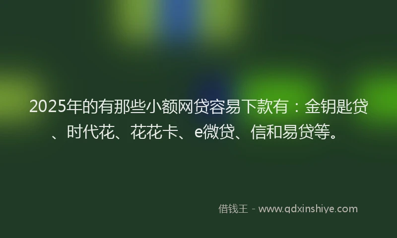 2025年的有那些小额网贷容易下款有：金钥匙贷、时代花、花花卡、e微贷、信和易贷等。