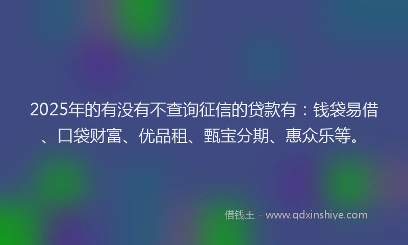 2025年的有没有不查询征信的贷款有：钱袋易借、口袋财富、优品租、甄宝分期、惠众乐等。
