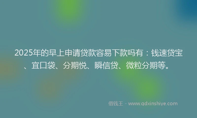 2025年的早上申请贷款容易下款吗有：钱速贷宝、宜口袋、分期悦、瞬信贷、微粒分期等。