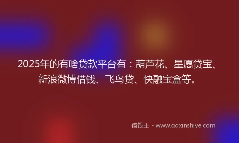 2025年的有啥贷款平台有：葫芦花、星愿贷宝、新浪微博借钱、飞鸟贷、快融宝盒等。