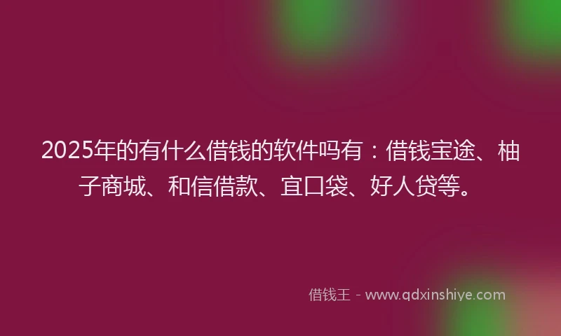 2025年的有什么借钱的软件吗有：借钱宝途、柚子商城、和信借款、宜口袋、好人贷等。