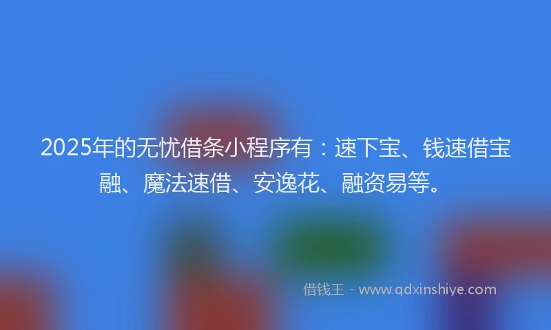 2025年的无忧借条小程序有：速下宝、钱速借宝融、魔法速借、安逸花、融资易等。