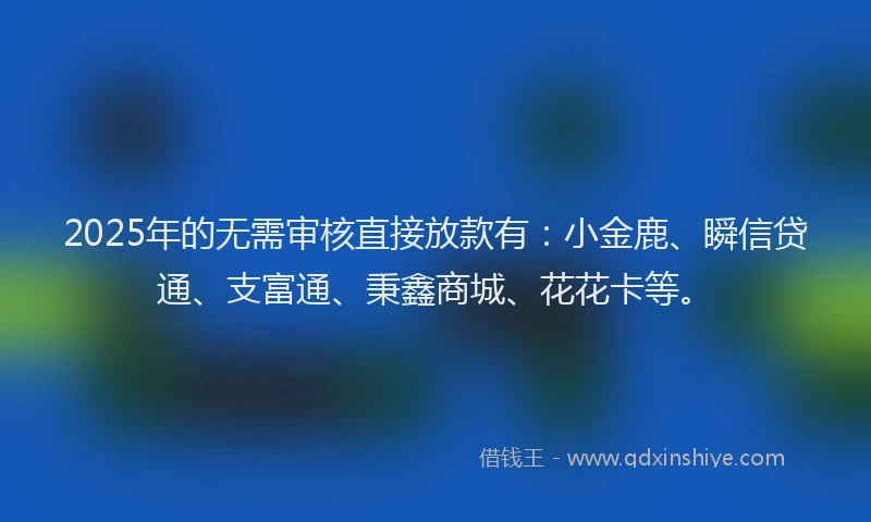 2025年的无需审核直接放款有：小金鹿、瞬信贷通、支富通、秉鑫商城、花花卡等。