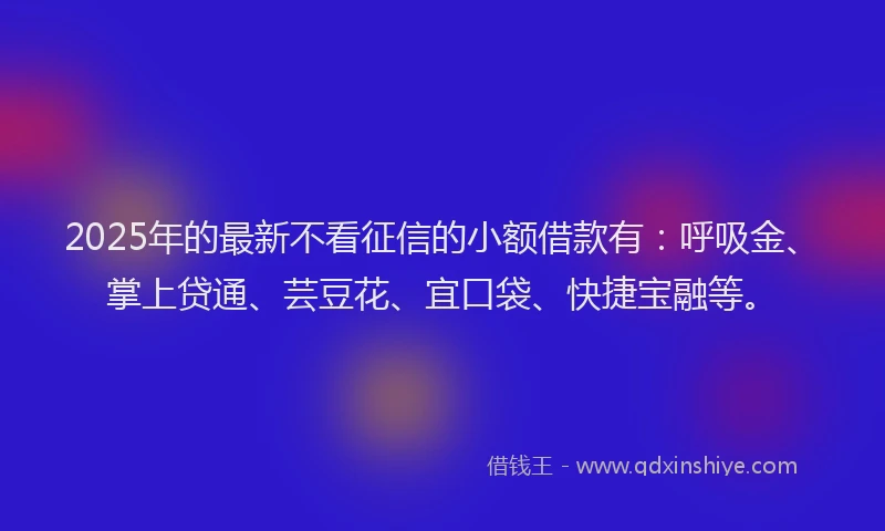 2025年的最新不看征信的小额借款有：呼吸金、掌上贷通、芸豆花、宜口袋、快捷宝融等。