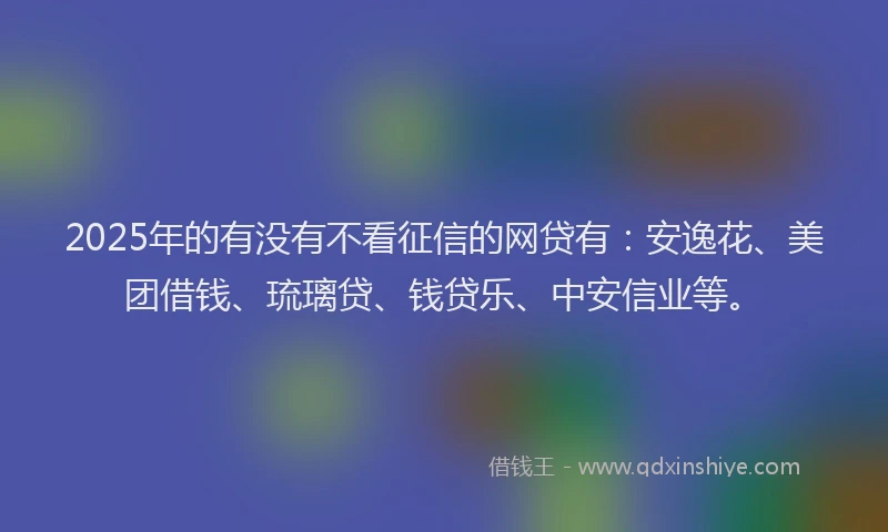 2025年的有没有不看征信的网贷有：安逸花、美团借钱、琉璃贷、钱贷乐、中安信业等。