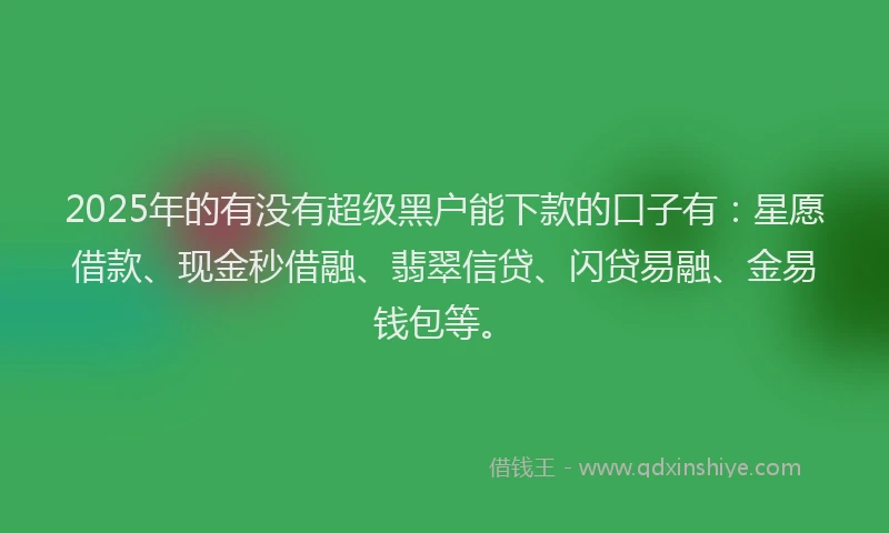 2025年的有没有超级黑户能下款的口子有：星愿借款、现金秒借融、翡翠信贷、闪贷易融、金易钱包等。