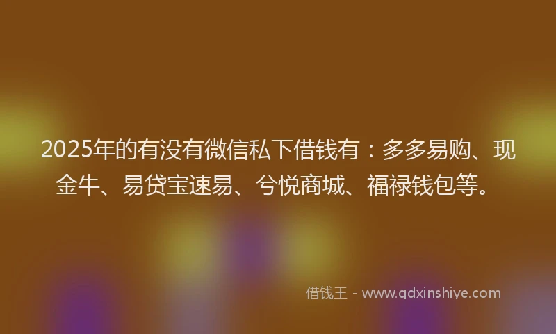 2025年的有没有微信私下借钱有：多多易购、现金牛、易贷宝速易、兮悦商城、福禄钱包等。