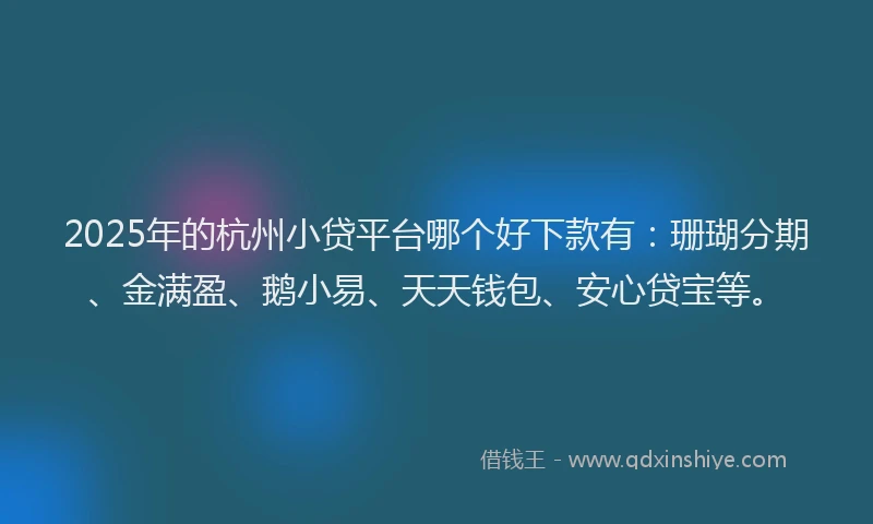2025年的杭州小贷平台哪个好下款有：珊瑚分期、金满盈、鹅小易、天天钱包、安心贷宝等。