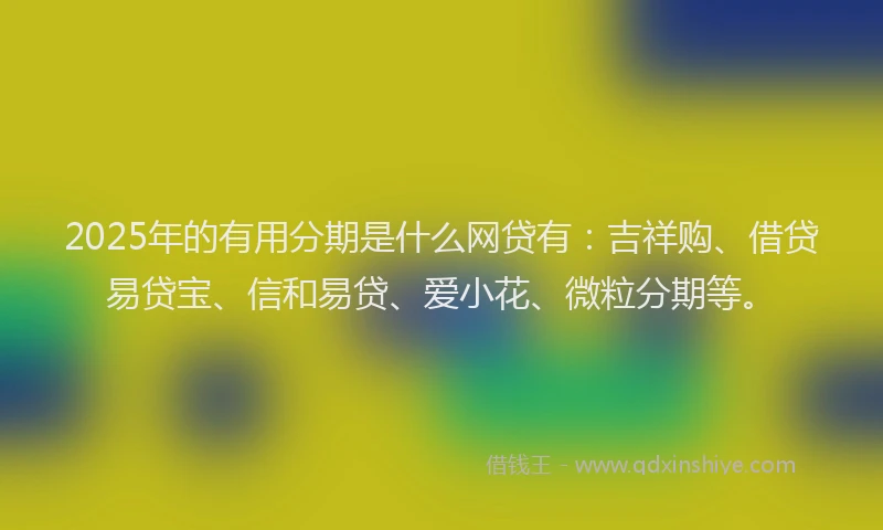 2025年的有用分期是什么网贷有：吉祥购、借贷易贷宝、信和易贷、爱小花、微粒分期等。