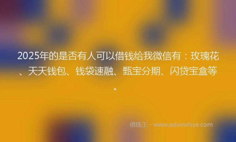 2025年的是否有人可以借钱给我微信有：玫瑰花、天天钱包、钱袋速融、甄宝分期、闪贷宝盒等。
