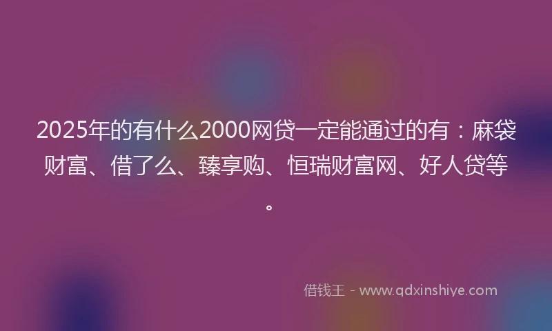2025年的有什么2000网贷一定能通过的有：麻袋财富、借了么、臻享购、恒瑞财富网、好人贷等。