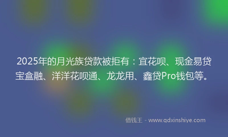 2025年的月光族贷款被拒有：宜花呗、现金易贷宝盒融、洋洋花呗通、龙龙用、鑫贷Pro钱包等。