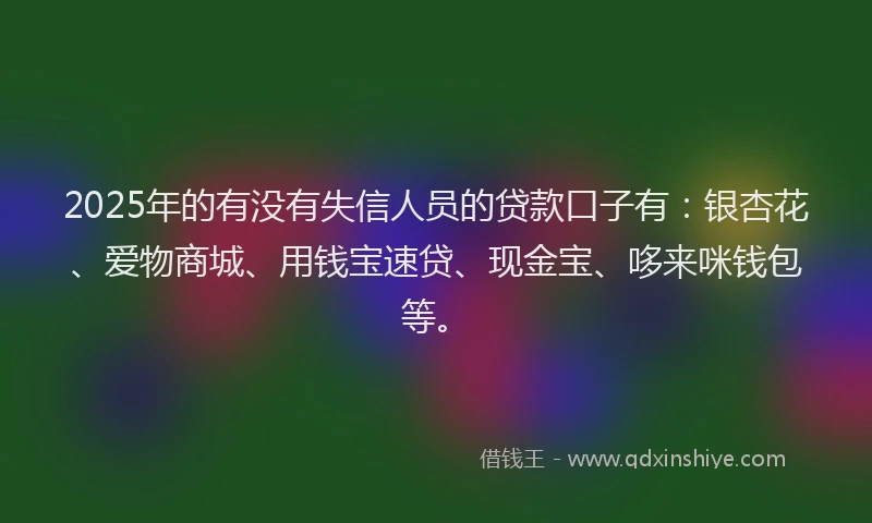 2025年的有没有失信人员的贷款口子有：银杏花、爱物商城、用钱宝速贷、现金宝、哆来咪钱包等。
