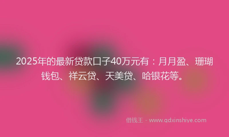 2025年的最新贷款口子40万元有：月月盈、珊瑚钱包、祥云贷、天美贷、哈银花等。