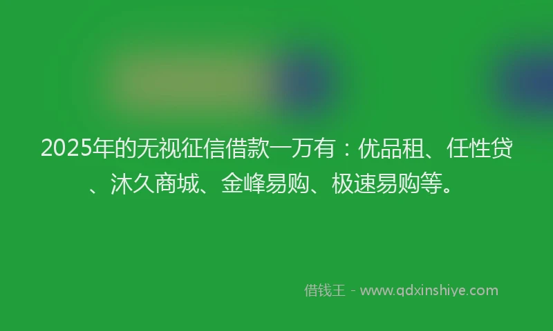 2025年的无视征信借款一万有：优品租、任性贷、沐久商城、金峰易购、极速易购等。