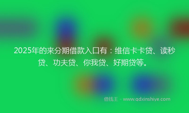 2025年的来分期借款入口有：维信卡卡贷、读秒贷、功夫贷、你我贷、好期贷等。