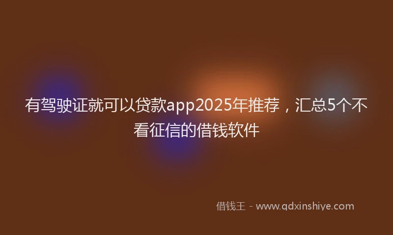 有驾驶证就可以贷款app2025年推荐，汇总5个不看征信的借钱软件