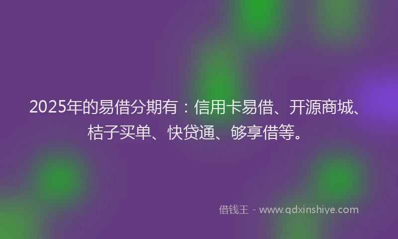 2025年的易借分期有：信用卡易借、开源商城、桔子买单、快贷通、够享借等。
