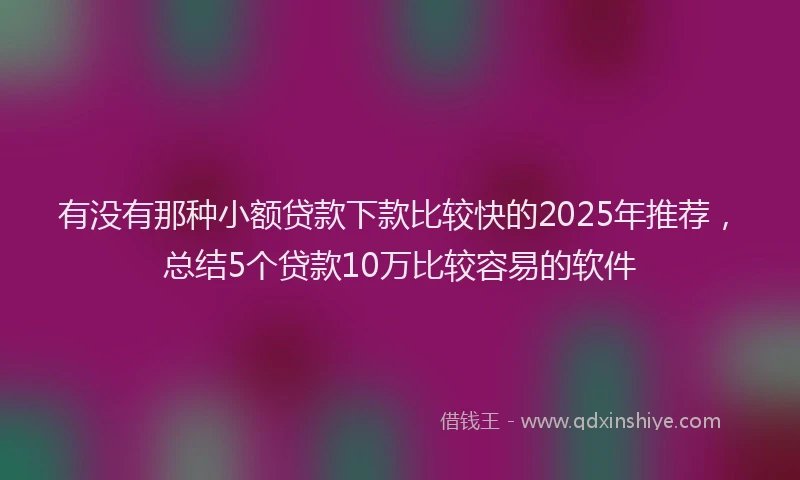 有没有那种小额贷款下款比较快的2025年推荐，总结5个贷款10万比较容易的软件