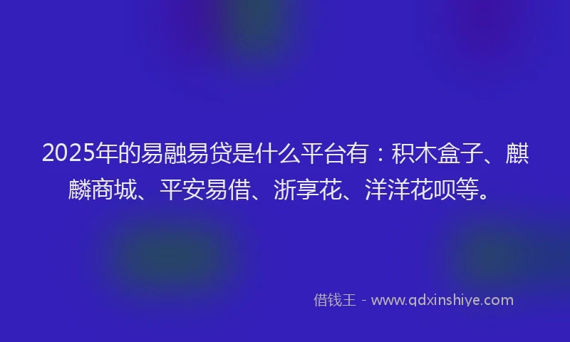 2025年的易融易贷是什么平台有：积木盒子、麒麟商城、平安易借、浙享花、洋洋花呗等。