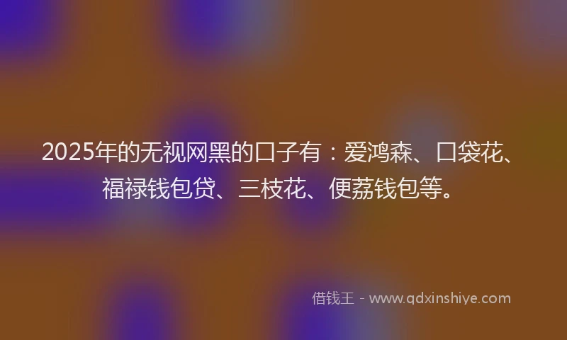 2025年的无视网黑的口子有：爱鸿森、口袋花、福禄钱包贷、三枝花、便荔钱包等。