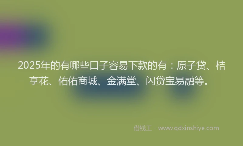 2025年的有哪些口子容易下款的有：原子贷、桔享花、佑佑商城、金满堂、闪贷宝易融等。