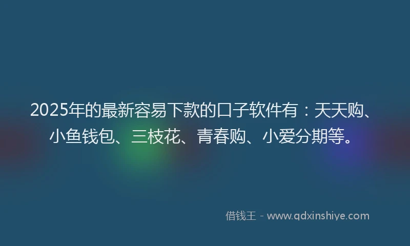 2025年的最新容易下款的口子软件有：天天购、小鱼钱包、三枝花、青春购、小爱分期等。