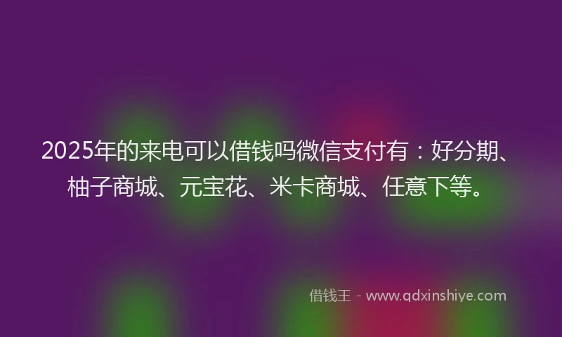 2025年的来电可以借钱吗微信支付有：好分期、柚子商城、元宝花、米卡商城、任意下等。
