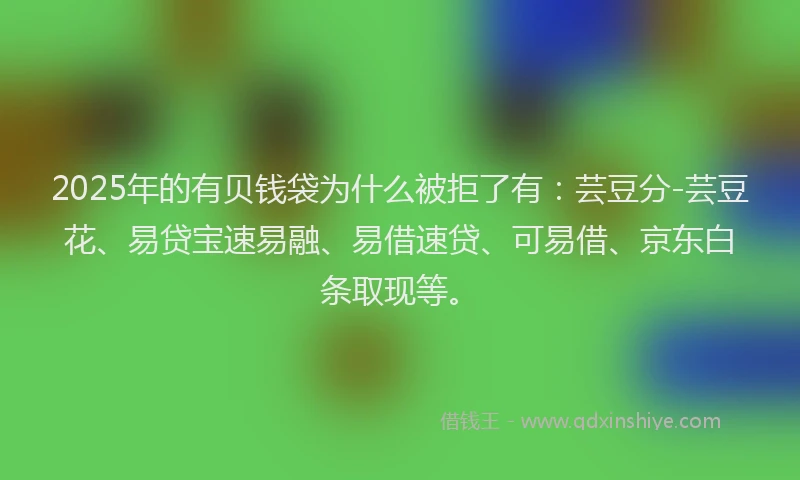 2025年的有贝钱袋为什么被拒了有：芸豆分-芸豆花、易贷宝速易融、易借速贷、可易借、京东白条取现等。