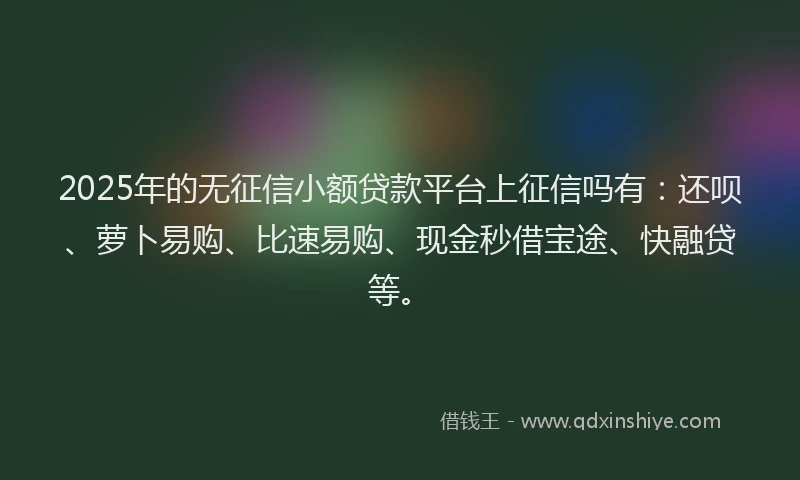 2025年的无征信小额贷款平台上征信吗有：还呗、萝卜易购、比速易购、现金秒借宝途、快融贷等。