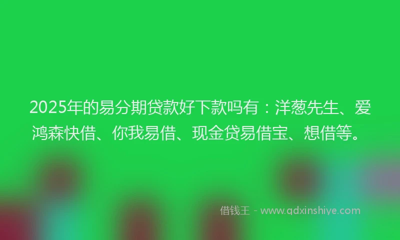 2025年的易分期贷款好下款吗有：洋葱先生、爱鸿森快借、你我易借、现金贷易借宝、想借等。