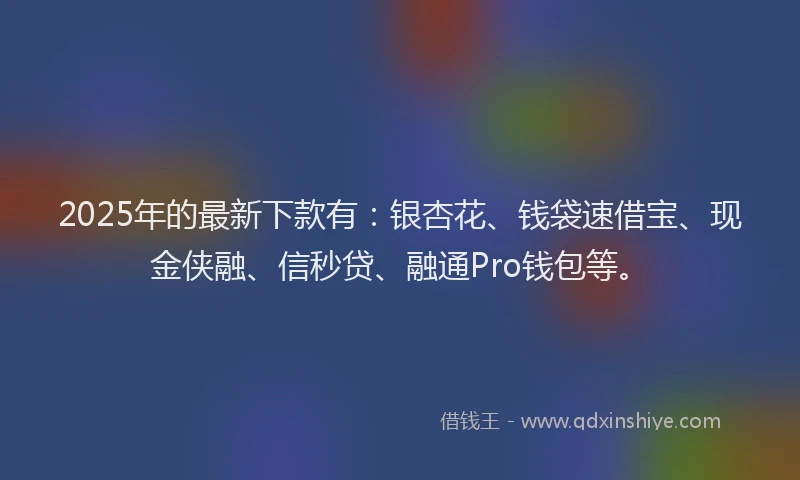 2025年的最新下款有：银杏花、钱袋速借宝、现金侠融、信秒贷、融通Pro钱包等。