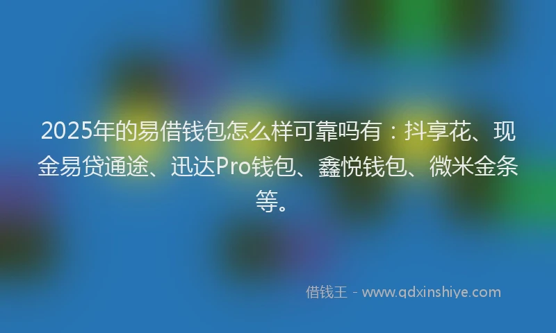 2025年的易借钱包怎么样可靠吗有：抖享花、现金易贷通途、迅达Pro钱包、鑫悦钱包、微米金条等。