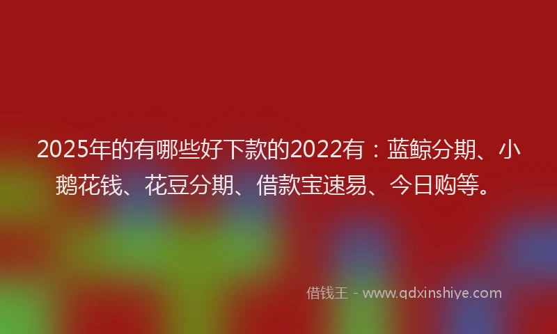 2025年的有哪些好下款的2022有：蓝鲸分期、小鹅花钱、花豆分期、借款宝速易、今日购等。
