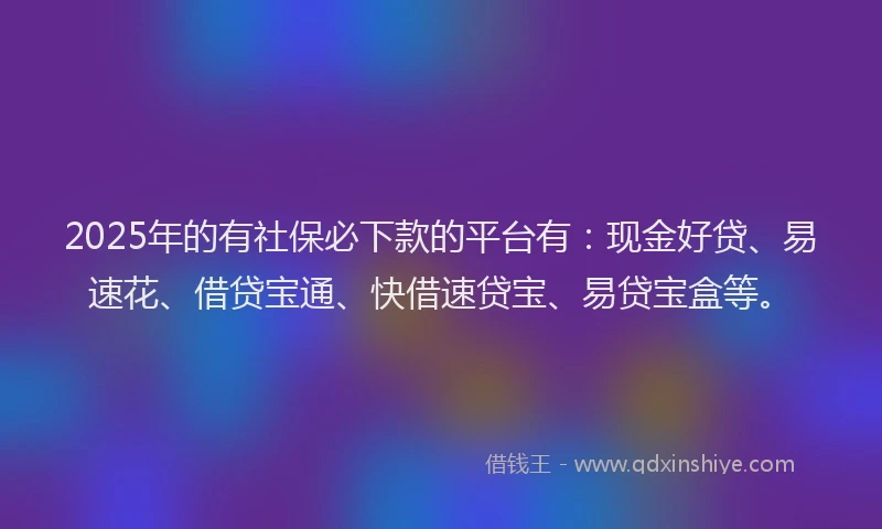2025年的有社保必下款的平台有：现金好贷、易速花、借贷宝通、快借速贷宝、易贷宝盒等。