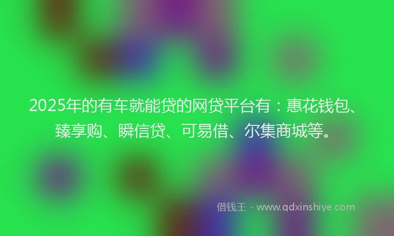 2025年的有车就能贷的网贷平台有：惠花钱包、臻享购、瞬信贷、可易借、尔集商城等。