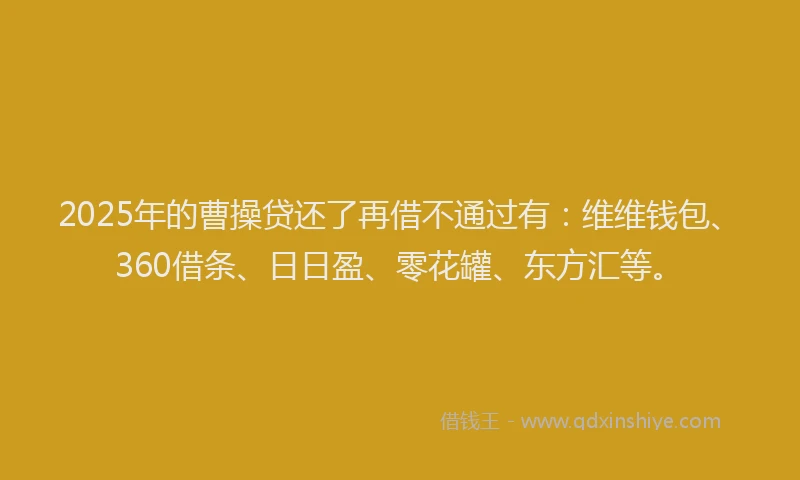 2025年的曹操贷还了再借不通过有：维维钱包、360借条、日日盈、零花罐、东方汇等。