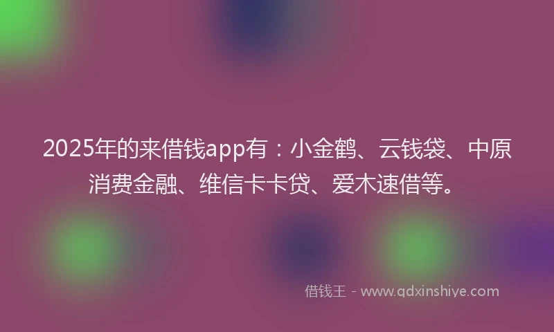 2025年的来借钱app有：小金鹤、云钱袋、中原消费金融、维信卡卡贷、爱木速借等。